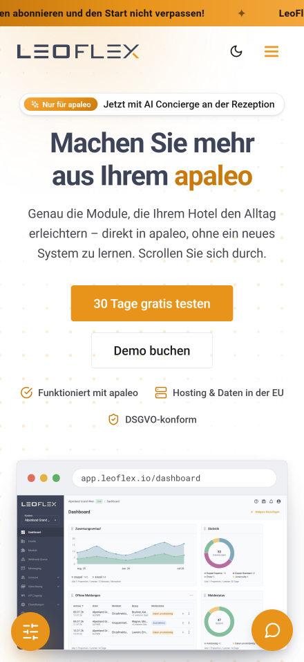 Startseite der LeoFlex-Website auf dem Telefon