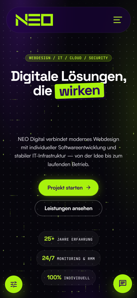 Startseite von neo-digital.at auf dem Telefon